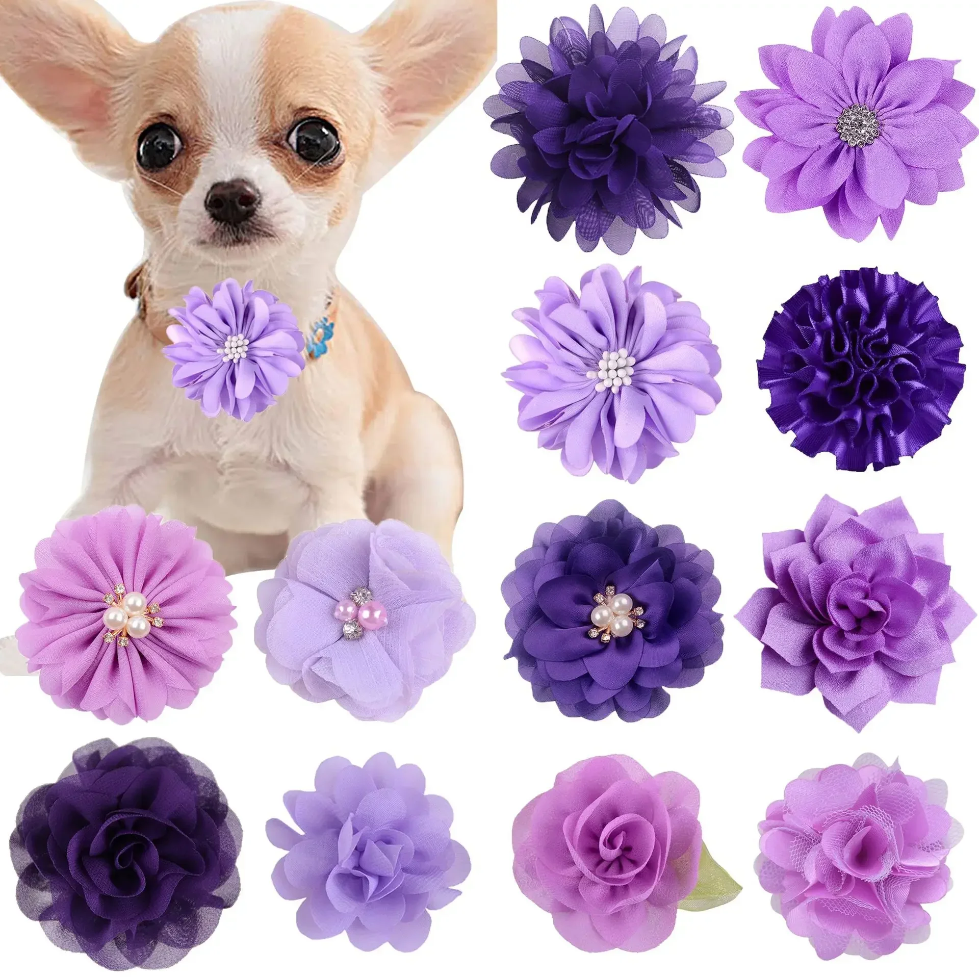 50PCS Flower-Collar Small Dog Cat Bowtis Collar Removable Valentine\'s Day Dog Collar Accessories For Dogs Pets Grooming