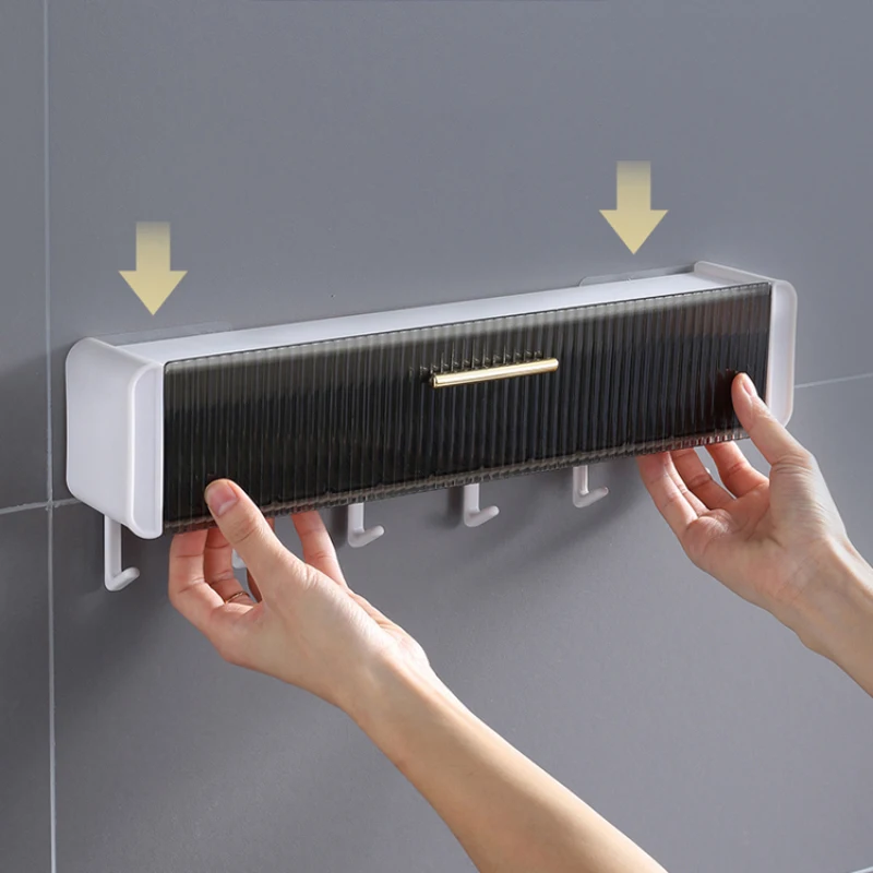 Ponsvrij opbergrek met haken Badkamerplanken Organizer met uittrekbare lade Stofdicht huishoudelijk item Keukenaccessoires