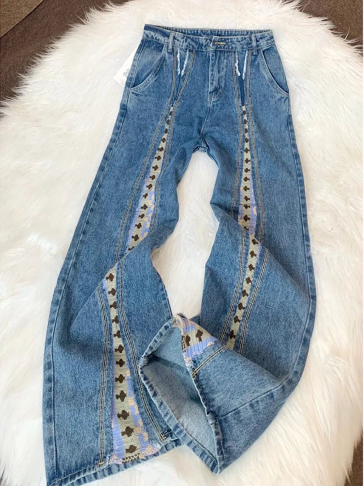 

High Waist Straight Leg Jeans Men's Loose Fit Slimming Trendy Wide Leg Pants Splicing Design High Street Sle Autumn Winter ...