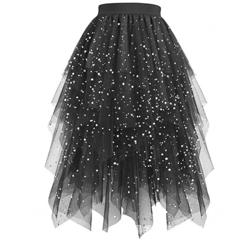 New Mesh High-waisted Skirt For Women Summer 2026 Solid Color Irregular Elegant Formal Evening Holiday All-match Slimming Skirt