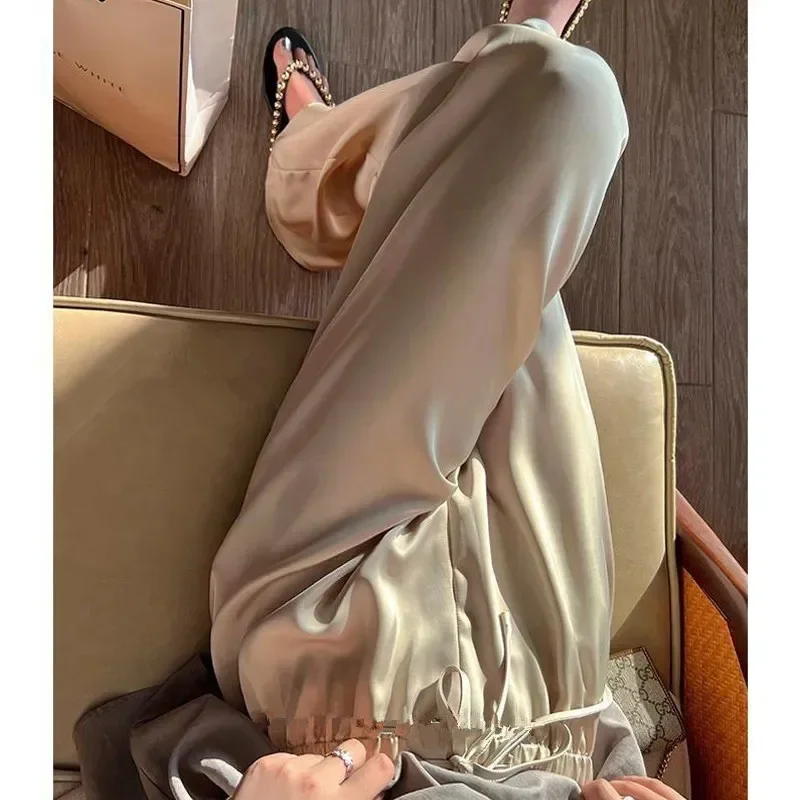 

Women's Loose Pants Silk Satin Straight Leg Drapey Mom Style Casual High Waist Long Trousers Spring Summer Plus Size