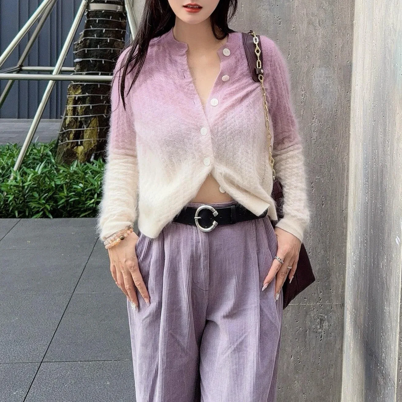 Cardigan Women Sweaters Coat Single Breasted Gradient Jackets Long Sleeve Y2k Streetwear Elegant Open Stitch Knitted Fluffy 2026