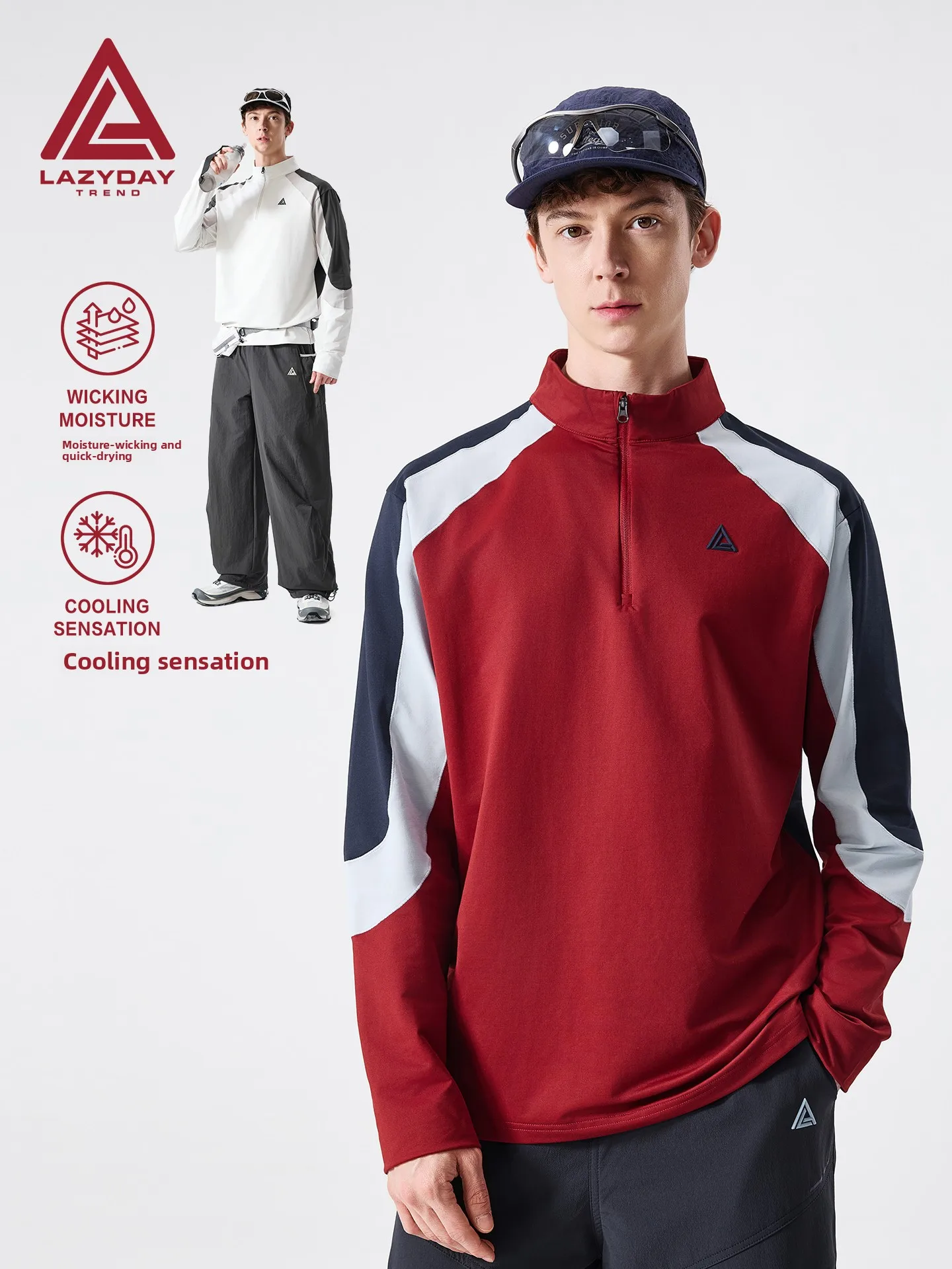 LAZY DAY Outdoor Men's Long Sleeve T-Shirt Quick Dry Moisture Wicking Half Zip Sports Top for Climbing Hiking Autumn Season