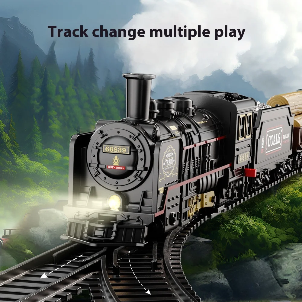 Simulation Electric Steam Track Small Train Boy Retro Steam Green Leather High-Speed Car Parent-Child Interactive Toy Model