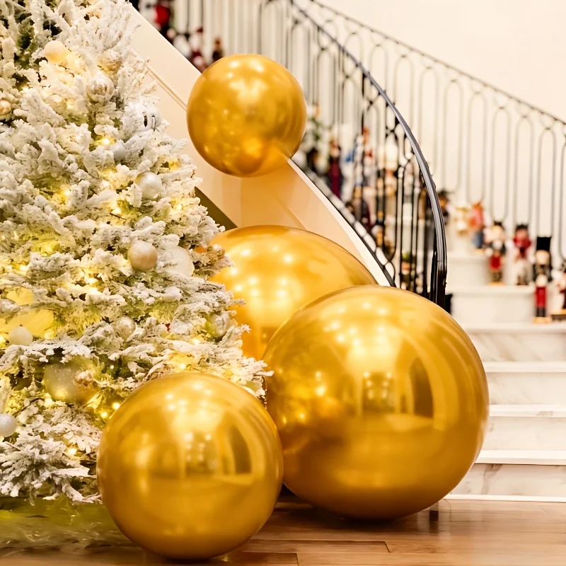 4 Stück goldene Disco-Ballons (10-32'). Wiederverwendbare 4D-Folienkugel mit selbstverschließendem Verschluss. Dekoration für Geburtstage, Weihnachten, Hochzeiten, Partys. – Detail 4