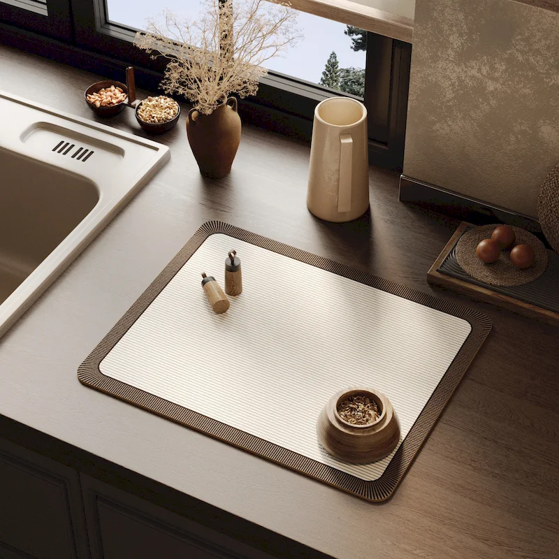 VIKAMA Retro Solid Color Side Plate Drying Mat, Warm Earth Tone Anti slip Water Absorbing Coffee Machine Mat Home Decoration