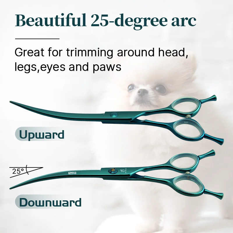 Imagem -03 - Fenice Professional Dog Grooming Scissors Kit Azul e Verde Direto Curvo e Thinner Tesouras Pet Groomer Vg10 7.0