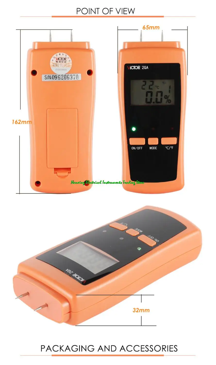 VICTOR VC2GA 0-80% Two Pins Digital Wood Moisture Meter Wood/ Building materials Humidity Tester Hygrometer Timber LCD Display