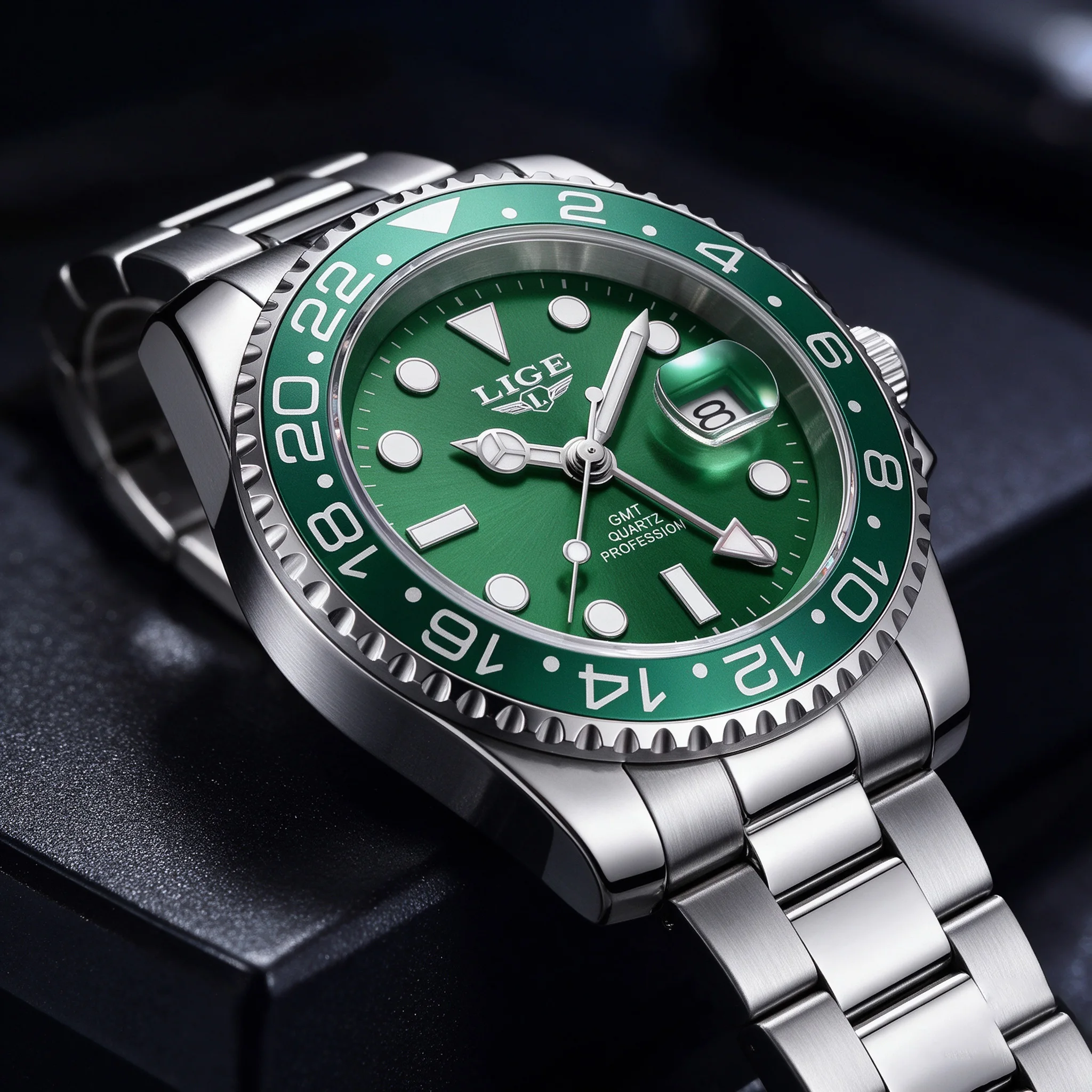 LIGE Diving Men's Watches Rotating Bezel Luminous Calendar Business Men's Watches Stainless Steel Diving Quartz Watch for Men