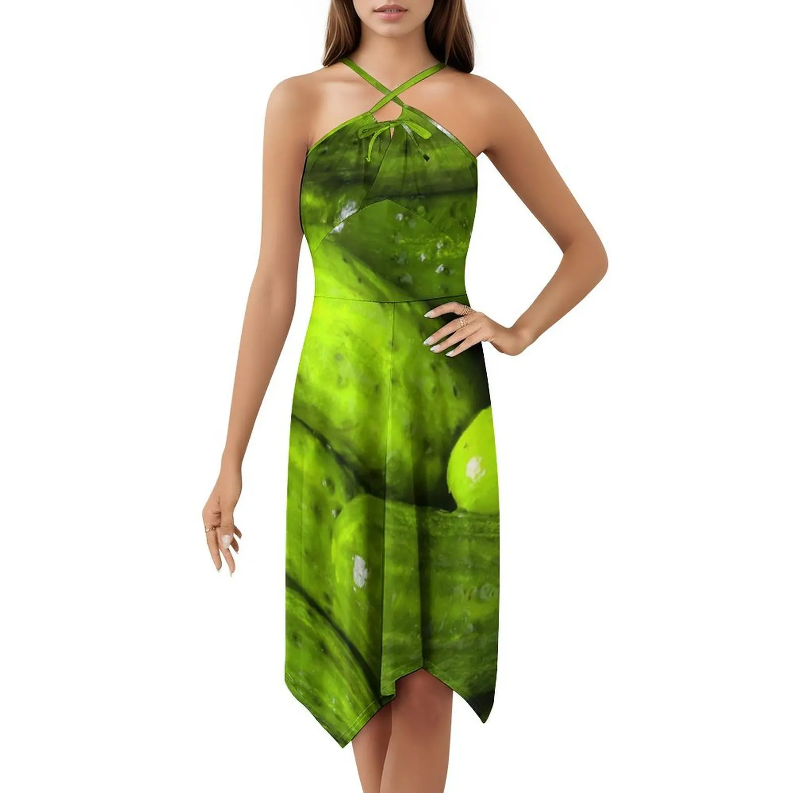 المخللات الحب المخللات الخضراء خمر فستان بوهيمي نفخة الأكمام أو خيارات بلا أكمام للنساء فستان المخللات الأخضر المخلل الكرة #5