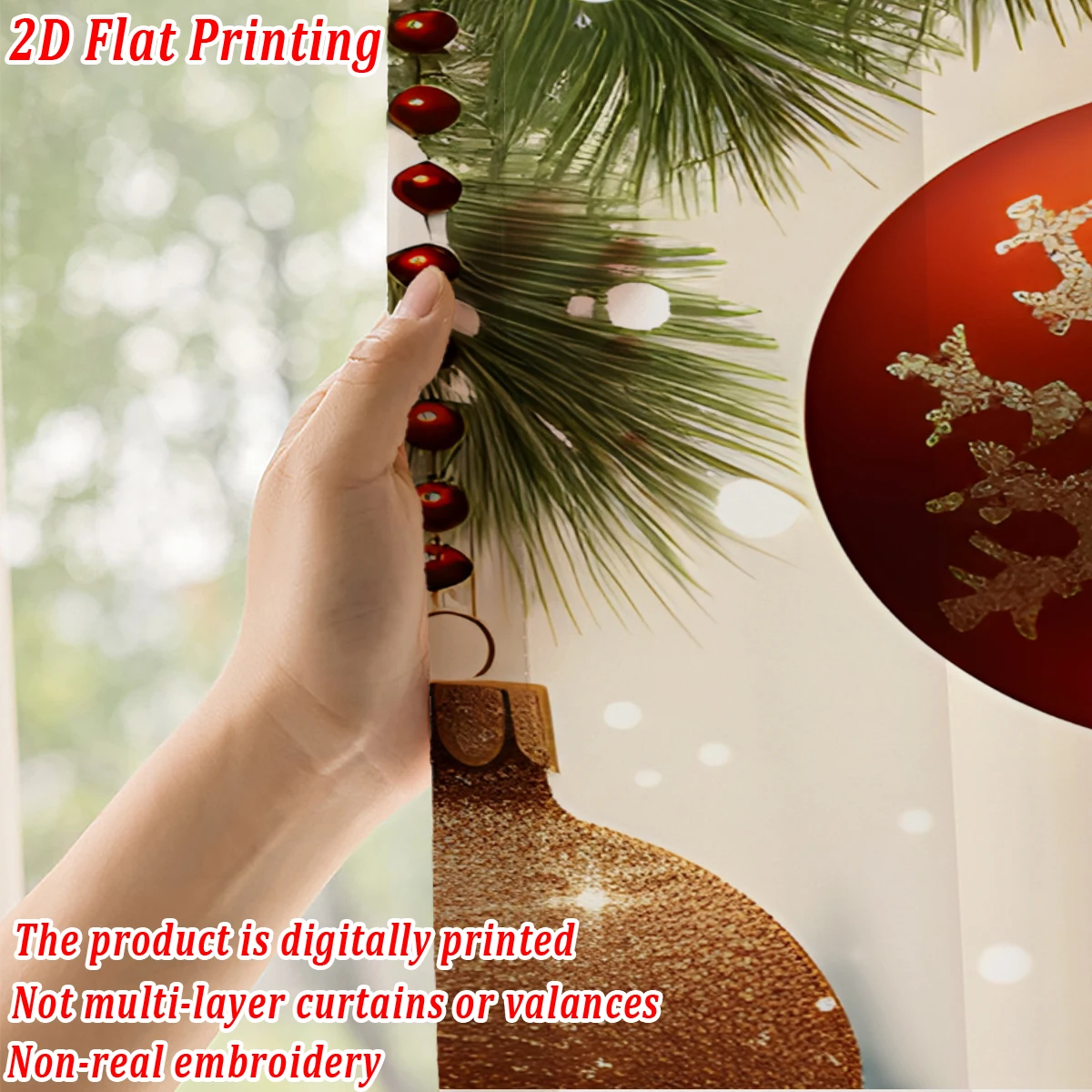 ستارة شفافة مطبوعة مسطحة لعيد الميلاد مع مدينة ثلجية لعيد الميلاد، لغرفة المعيشة وغرفة النوم وديكور النوافذ وأجواء الحفلات