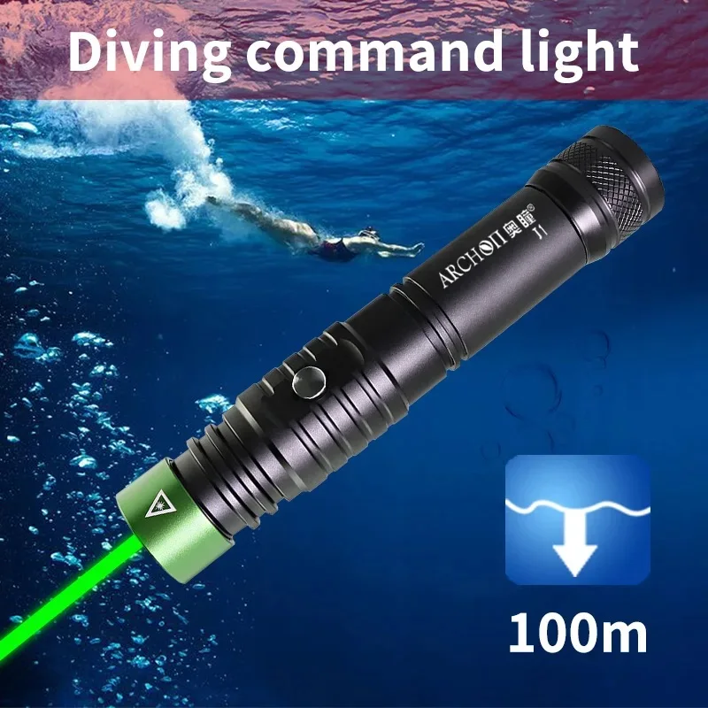 ARCHON J1 Diving flashlight Green Beam Throw Underwater 100m Waterproof Command Light Scuba Dive Torch