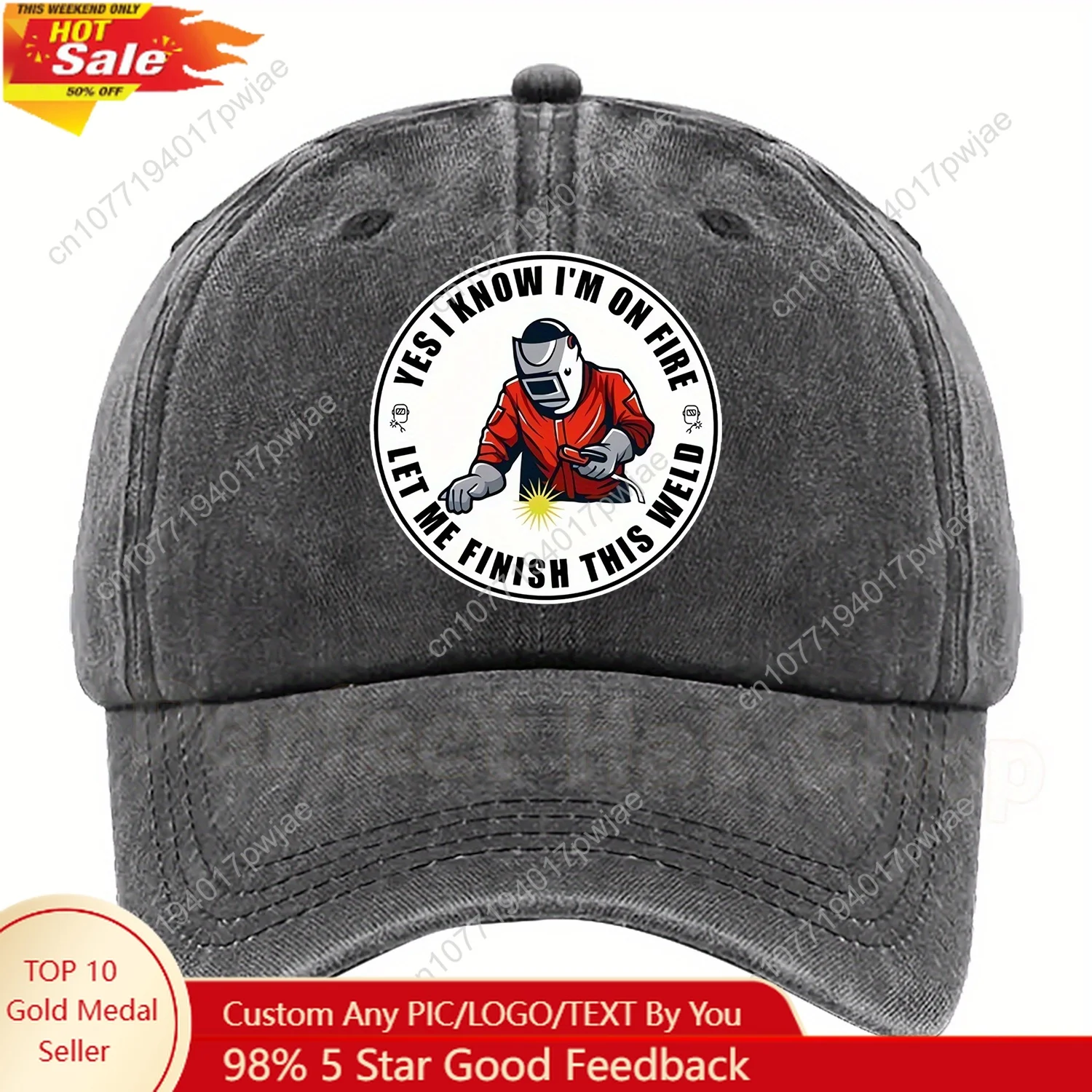

YES I KNOW I'M ON FIRE LET ME FINISH THIS WELD Fun and Humor Baseball Cap - Adjustable, Breathable Polyester Hat with Cartoon Pr