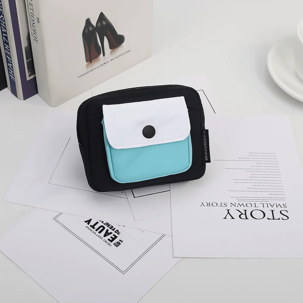 

Wallet Contrast Color Canvas Coin Purse Multifuctional Square Earphone Bag Zipper Lightweight Mini Storage Bag Outdoor