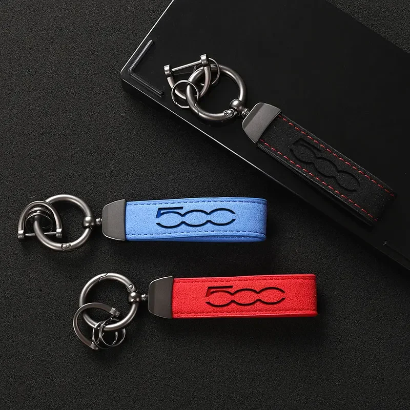 

High Grade Suede Leather Car Keychain Key Rings Custom Gift 3D imprinting with logo For Fiat 500 Car Accessories