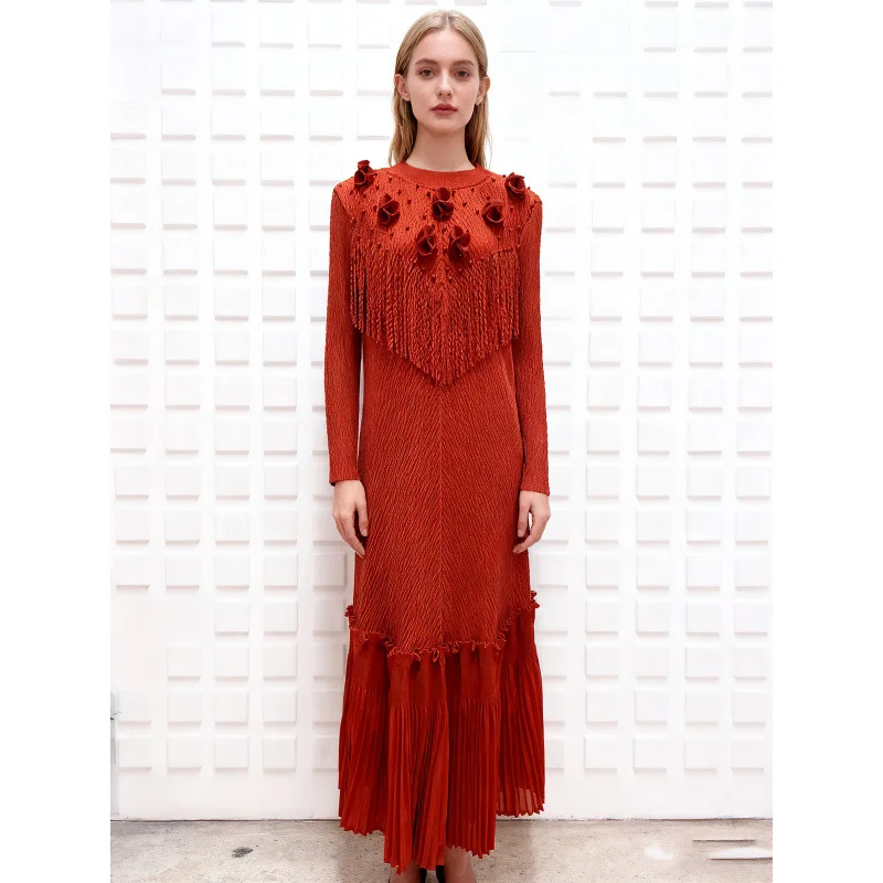 تنورة نسائية طويلة من Sve Dragon Sc مزينة بشراشيب ومطويات ثلاثية الأبعاد لتزيين الزهور على شكل حرف a Sle #2