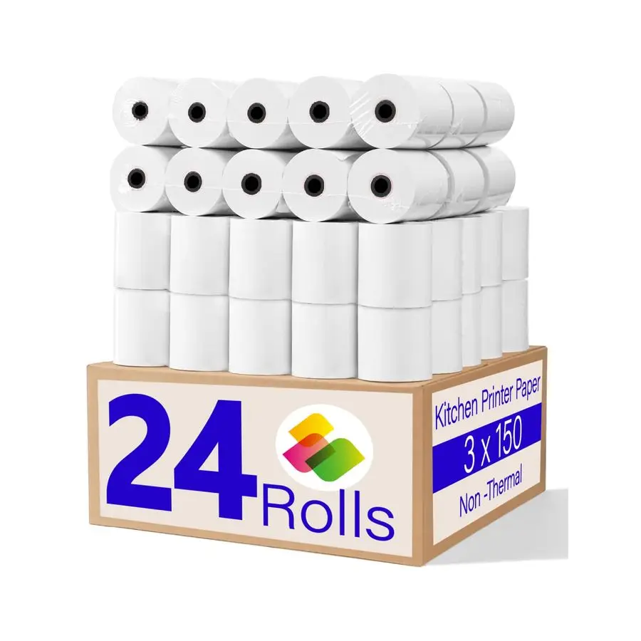

SP700 Kitchen Printer Paper 24 Rolls 3 x 150 1 Ply Bond Non Thermal Receipt Paper POS Cash Register Paper for TMU200 SRP275 from