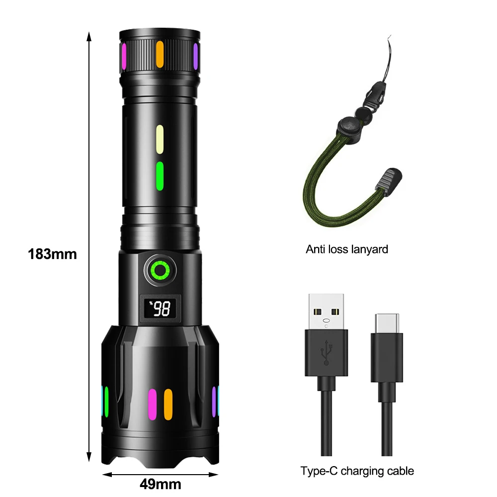 Linterna LED de mecha de alta potencia, 5 modos de luz, antorcha, carga USB, táctico tiro largo al aire libre, linterna de Camping, iluminación al aire libre