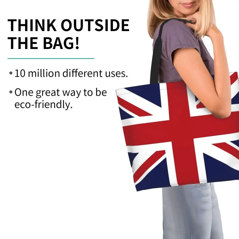 Custom Union Jack Flag Large Tote Bag Women Casual Travel Shoulder Bag Waterproof Grocery Shopping Handbags