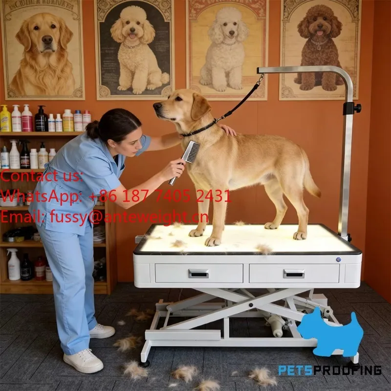 

Новый груминг-стол для собак 2026 года, 50 дюймов, светодиодный, электрический, с гидравлической регулировкой высоты и выдвижными ящиками