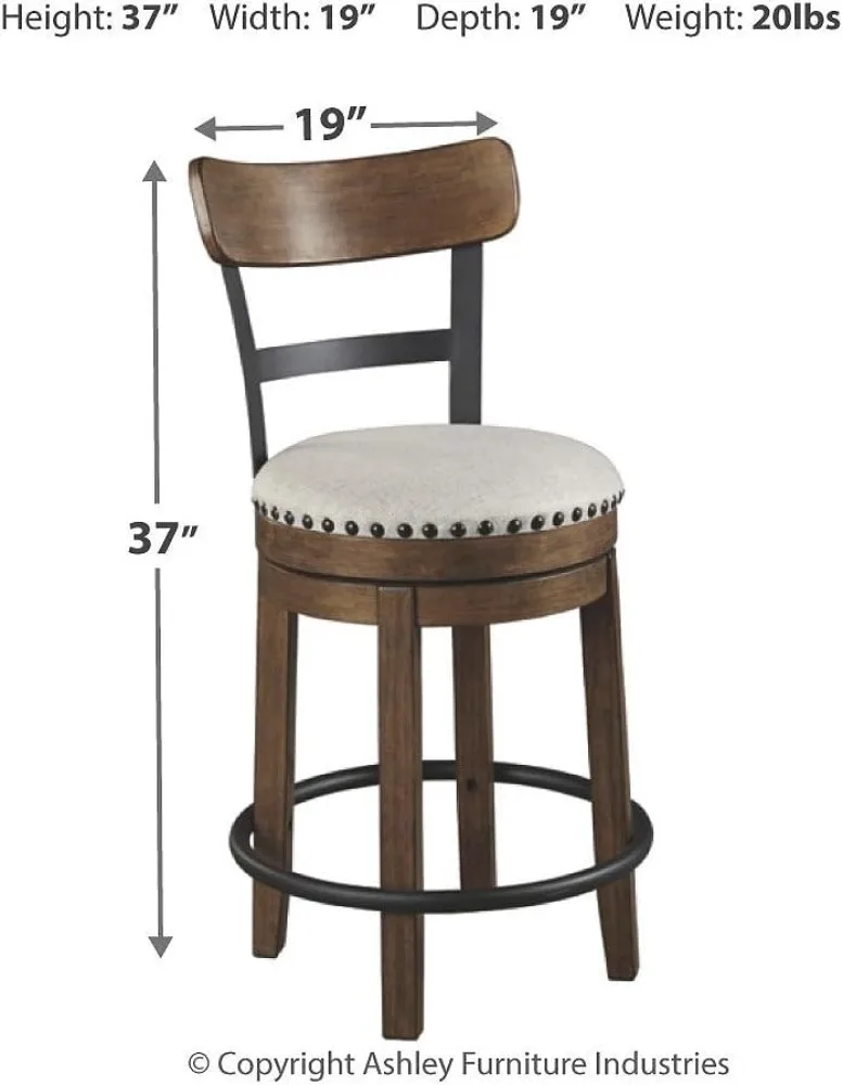 Signature Design By Ashley Valebeck Rustic Farmhouse 24.5” Counter Height Swivel Bar Stool, Brown Bar Stools