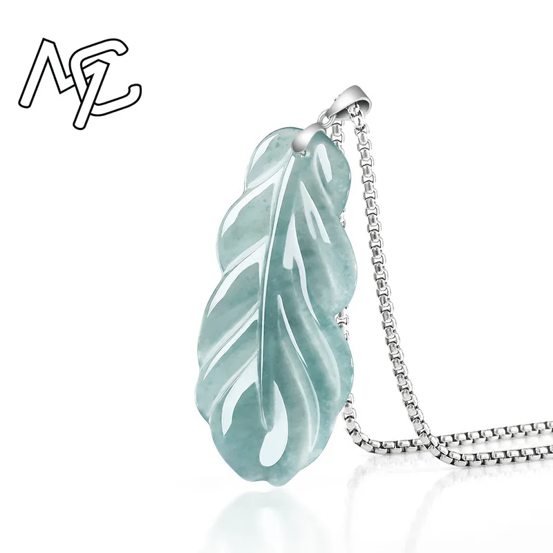 S925 Silver Natural Emerald Jade Blue Water Feather Pendant Necklace Carved Charm Jadeite Jewelry Fashion Gifts Certificate view 2
