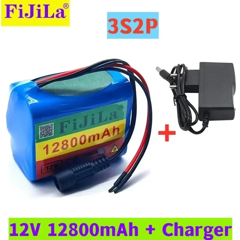 3S2P 12V 12800mAh 18650 Li-Ion Battery with BMS 12.8Ah Lithium Battery Pack Protection Board Charger for Electronics