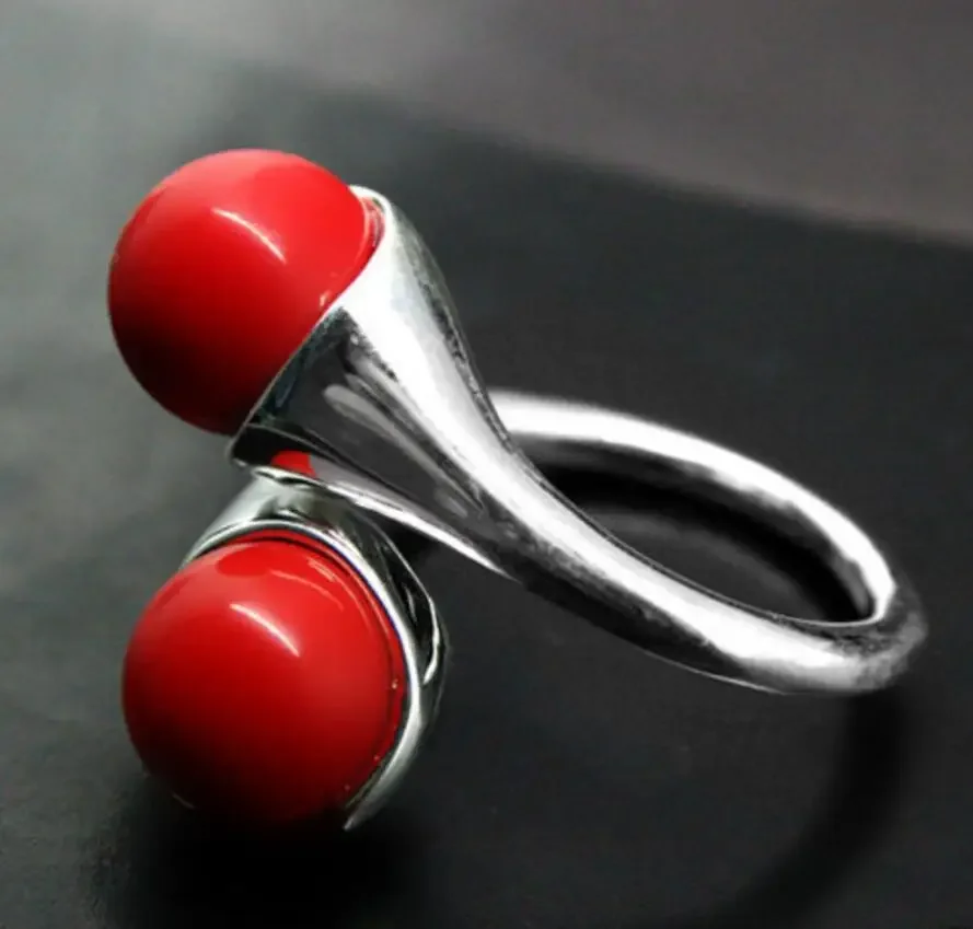 Fine jewelry   6MM RED CORAL 925 STERLING SILVER RING SIZE ADJUSTABLE -Bride jewelry