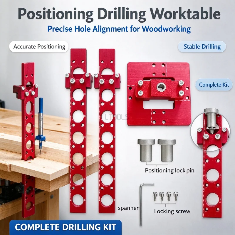 Portable Drilling Jig Positioning Workbench Hole Punch Guide for Cutting Board Woodworking Drill Locator for 3/4 Inch Hole