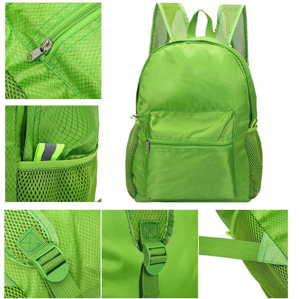 

School Backpack Camping Pouch with Mesh Pocket Grid Pattern for Hiking Durable Solid Color of Outdoor Bag