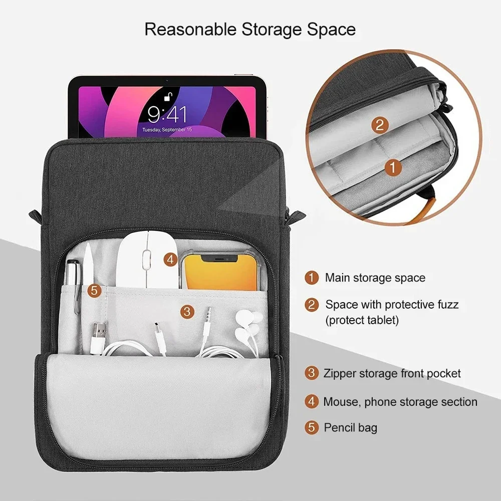 Tablet Shoulder Sleeve Bag For IPad air pro 12.9" , IPad Air 10.9" Surface Go 3/2 Galaxy Tab A 10,Laptop Pouch Handbag Birefcase - Image 4