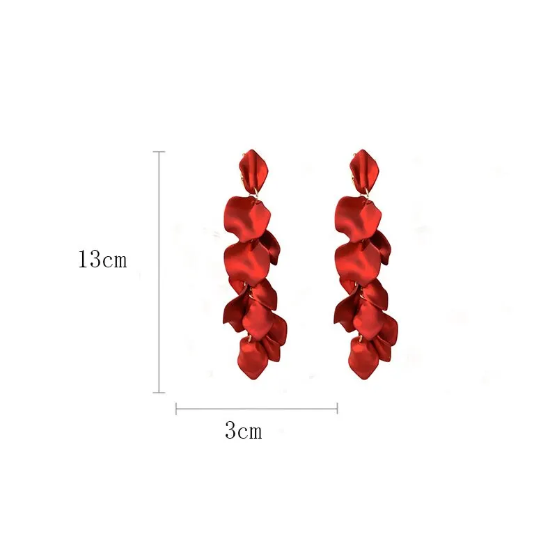 Bohemian Rose Petal Earrings Flower Red Yellow Blue Colors Flower Drop Earrings Long Tassel Earrings Party Wedding Jewelry B