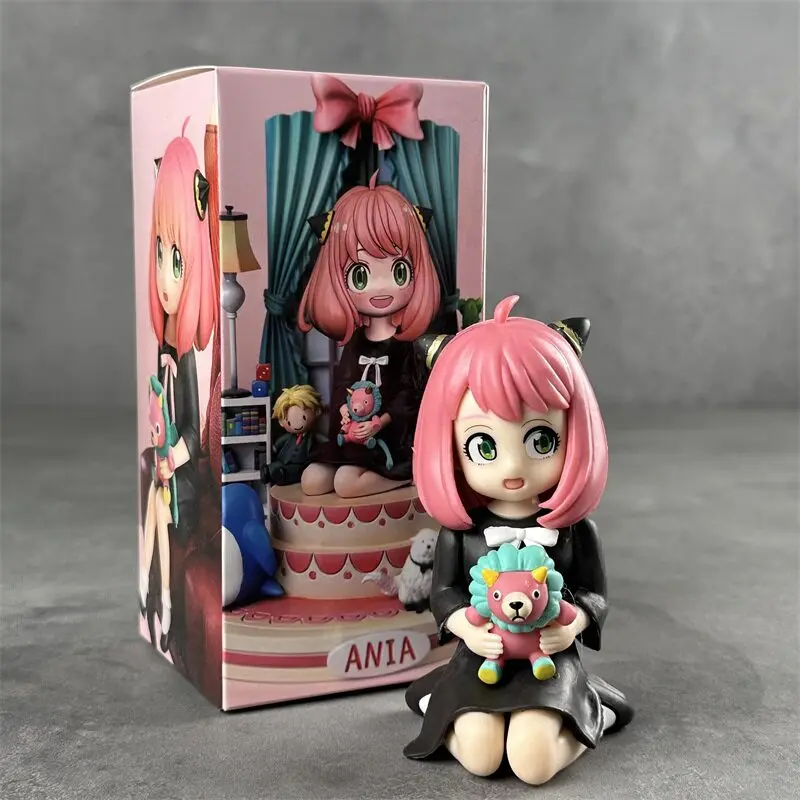 

Spy X Family Anya Forger Anime Pvc Figurine Sitting Pose Holding Chimera Car Interior Decor Home Ornament Collectible Gift