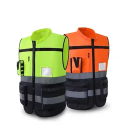 High Visibility Multi Pocket Oxford Fabric Reflective Safety Vest Customized Logo For Night Riding Reflective Vest