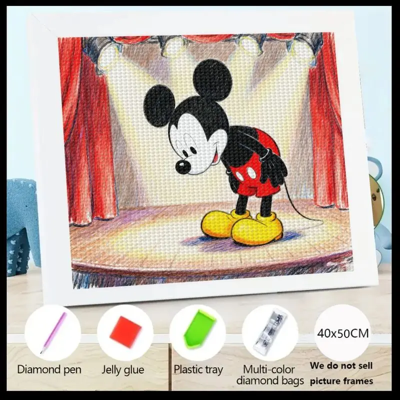

1PC Children's & Adults' DIY 5D Full Drill Diamond Painting Kit, Mickey Mouse Cartoon Disney Classic Character Art, Cute Bowing