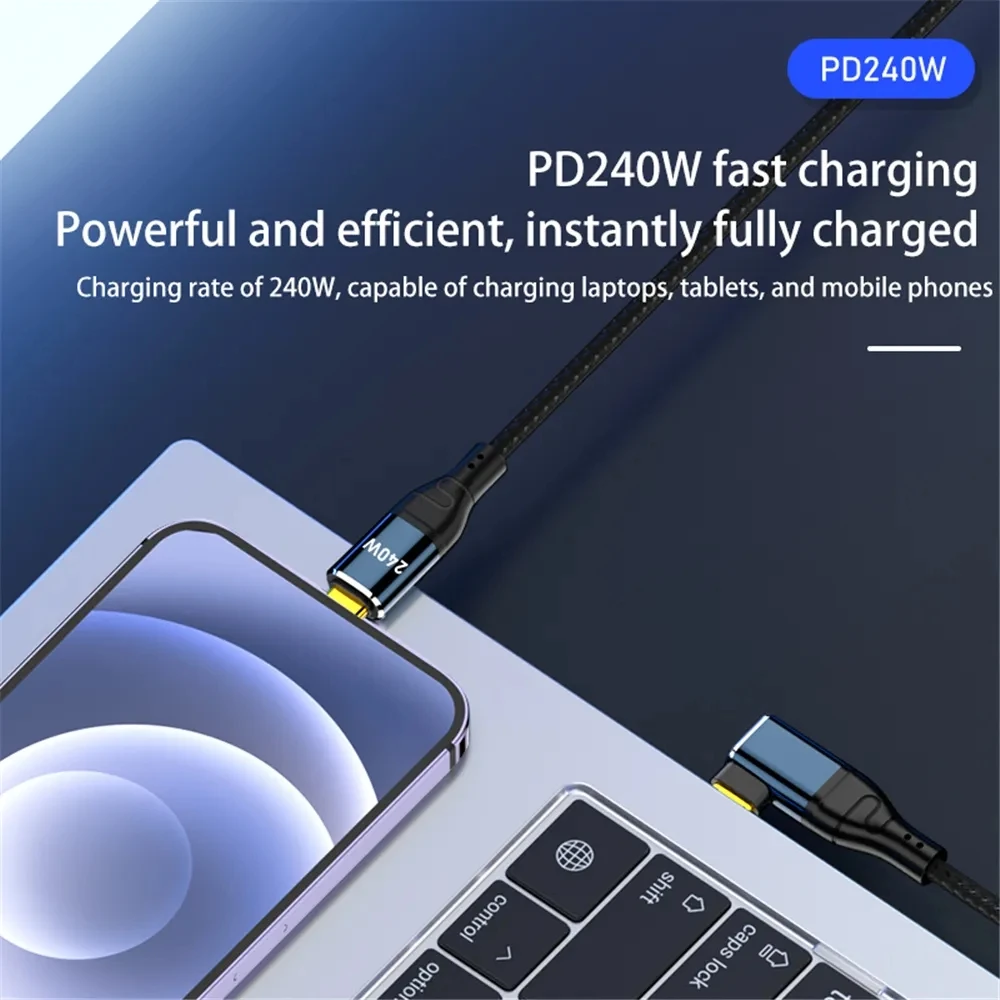 5A 240W PD Type C to USB C Charger Cable for MacBook Pro Elbow PD3.1 140W 100W QC4.0 Fast Charging Data Wire for Samsung Huawei