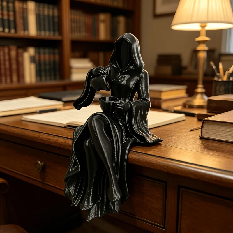 1Pc 3D Printed Sitting Death God Figurine, Afternoon Tea Window Study Decor, Mystical Collectible Ornament, Creative Halloween G