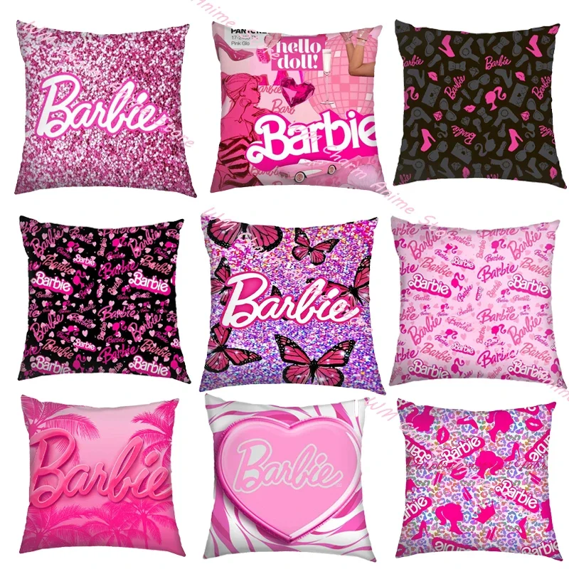 Barbie Pillowcase Anime Pink Kawaii Girls Super Soft Plush Throw Cushion Cover Living Room Car Seat Sofa Pillow Decor Gifts