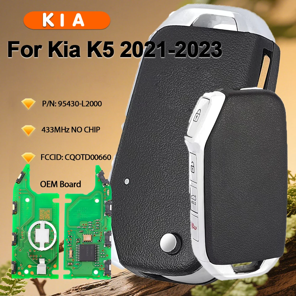 

KEYECU OEM Board P/N: 95430-L2000 ,FCCID: CQOTD00660 (DL3) Flip Remote Key 4 Button 433MHz Fob for Kia K5 2021-2022 (No Chip)