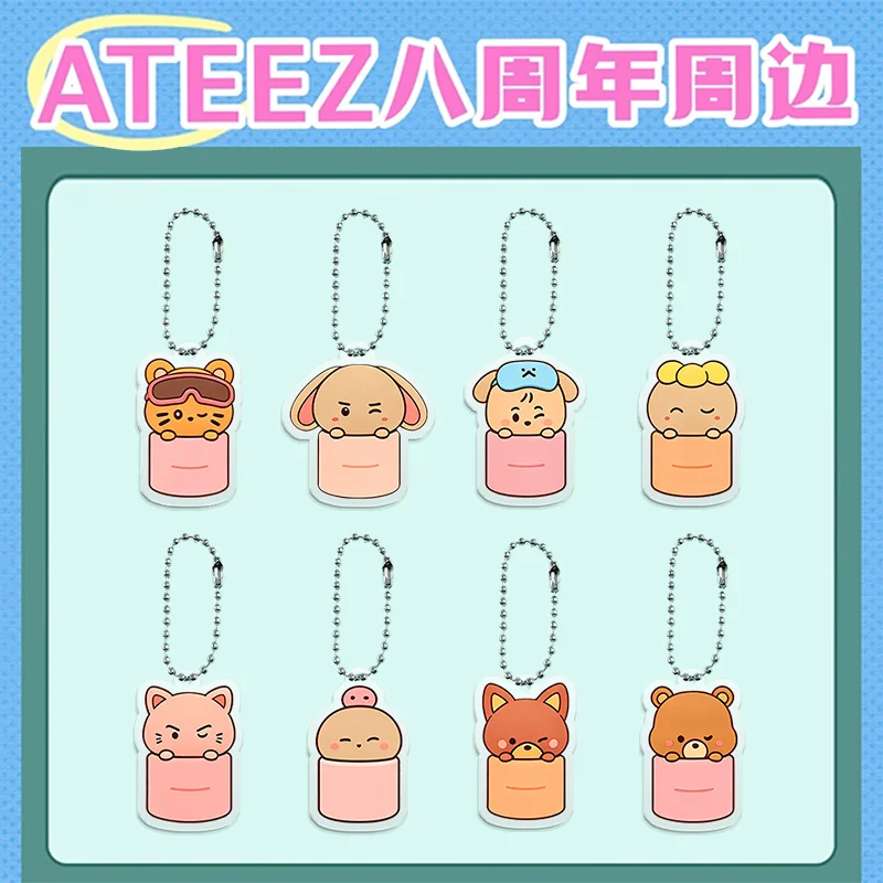 ATEEZ 8th Anniversary Keychain Cartoon Cute Keyring Pendant High Quality Acrylic Bag Accessories Wooyoung Yeosang YUNHO Fan Gift