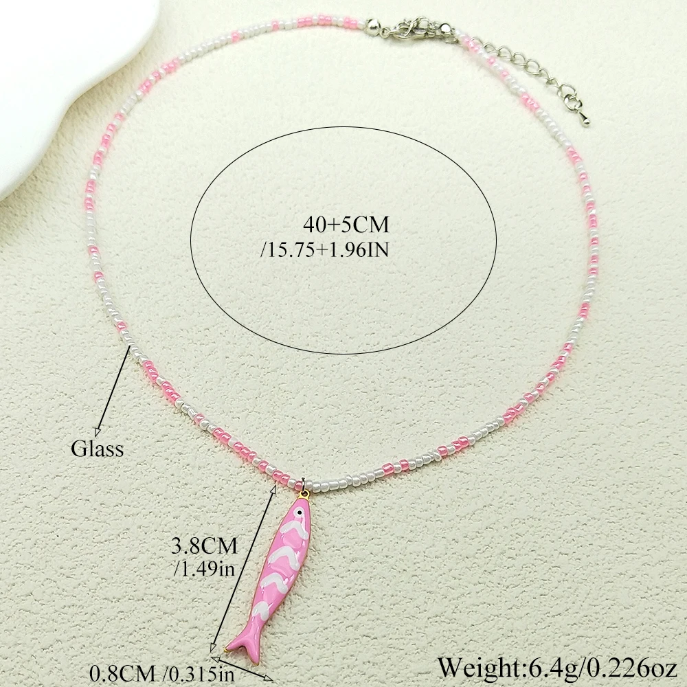 Bunte Fisch Anhänger Halskette für Frauen Mädchen handgemachte gewebte Perlen Dopamin Farbe Meer Party Sommer Mode Kette Halsband Schmuck – Detail 3