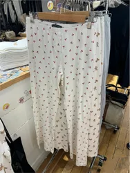 Red Cherry Print Cute Women Pants Cotton Comfort Home Sleepwear Casual Straight Trouser 2024 New Chic Sweet Summer Pant Female