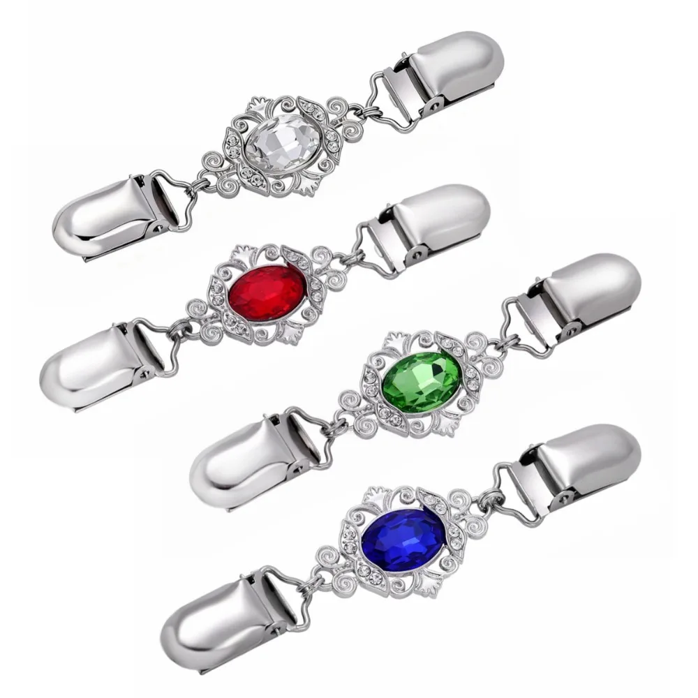 Vintage Rhinestone Shawl Clips Crystal Pearl Brooch Pins Cardigan Shirt Dress Sweater Clips Waist Cincher for Women Girl Wearing