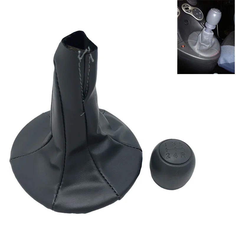 Car Gear Shift Shifter Knob Hand Ball With Leather Gaiter Boot Cover Case For FIAT PANDA 2003-2012/500 500C 2007-2013 Black Gray