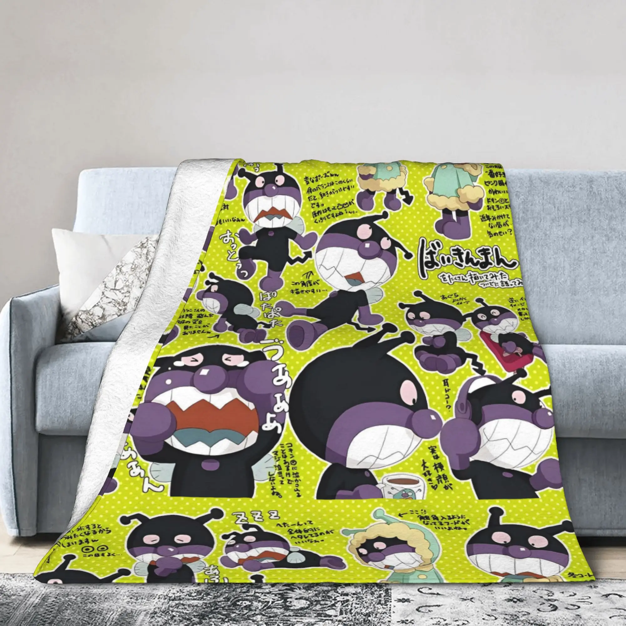 A-Anpanmans  Velvet Throw Blanket Baikinman Dokinchan Horaman Melon girl Blankets for Bedding Travel Ultra-Soft Plush Thin Quilt