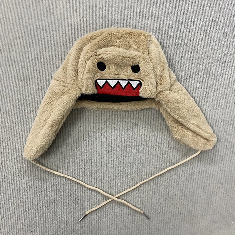 Outdoor New Black Handsome Domo kun Cartoon Embroidered Knitted Hat Same Style Warm and Windproof Hip Hop Leisure Fashion Hat Au