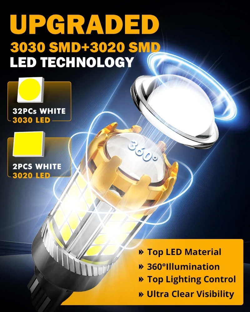 AUXBEAM B21 SERIES 912 921 T15 W16W LED BACKUP/BRAKE/TAIL LIGHT BULBS SMD 3030 21W 6500K WHITE, No Flicker Built-in CAN-Bus