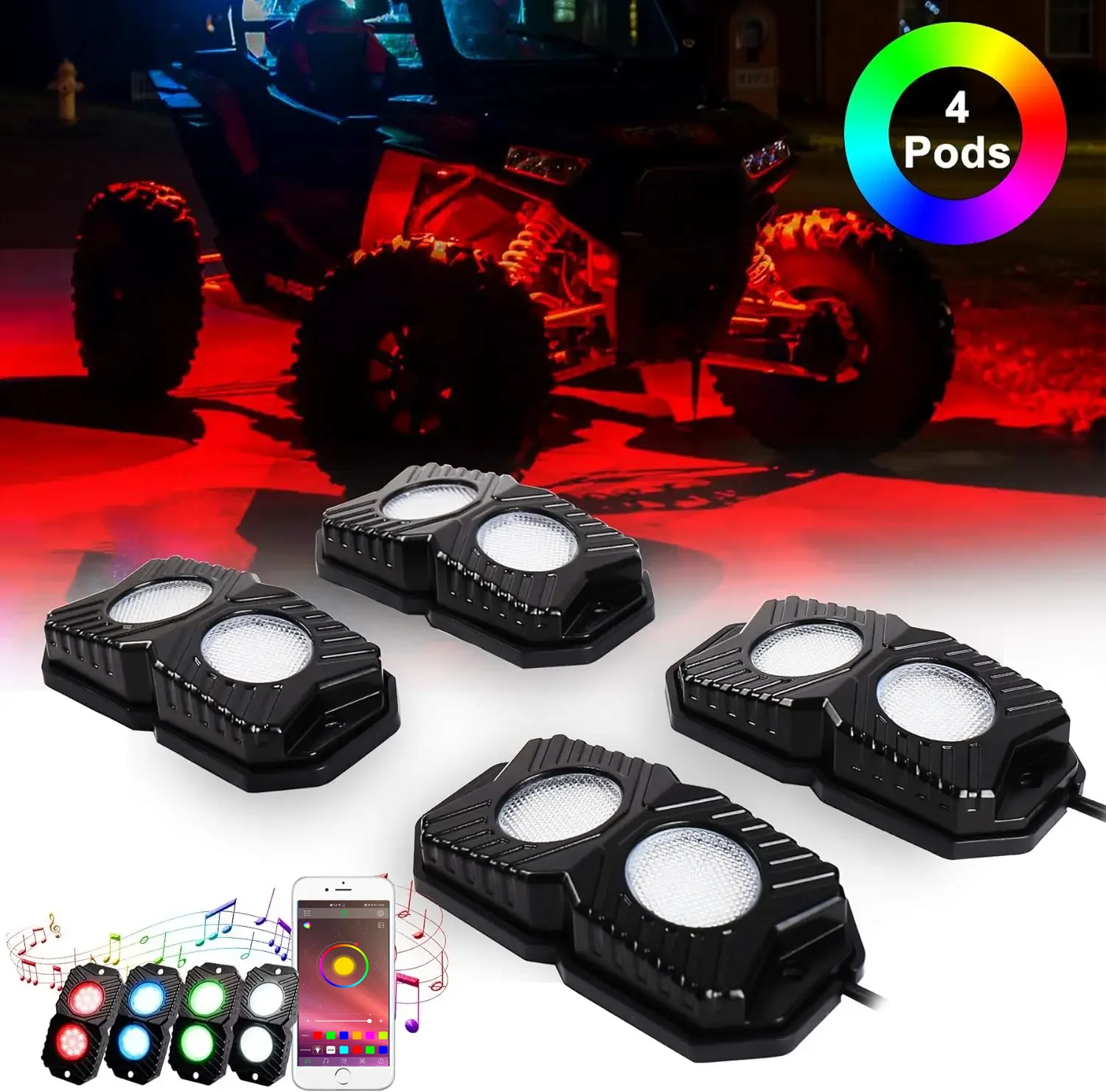 MOVOTOR LED Rock Lights RGB Rock Lights Remote Waterproof LED Neon Underglow Lights for Jeep Off Road ATV SUV RZR 4x4