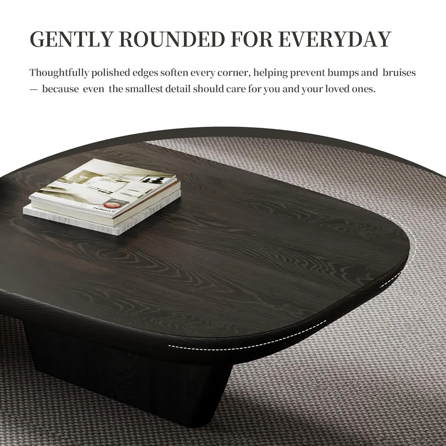 Modern Wood Coffee Table For Living Room, 51.2" Black Rectangle Coffee Table With 2 Unique Legs, Center Table For, Customized