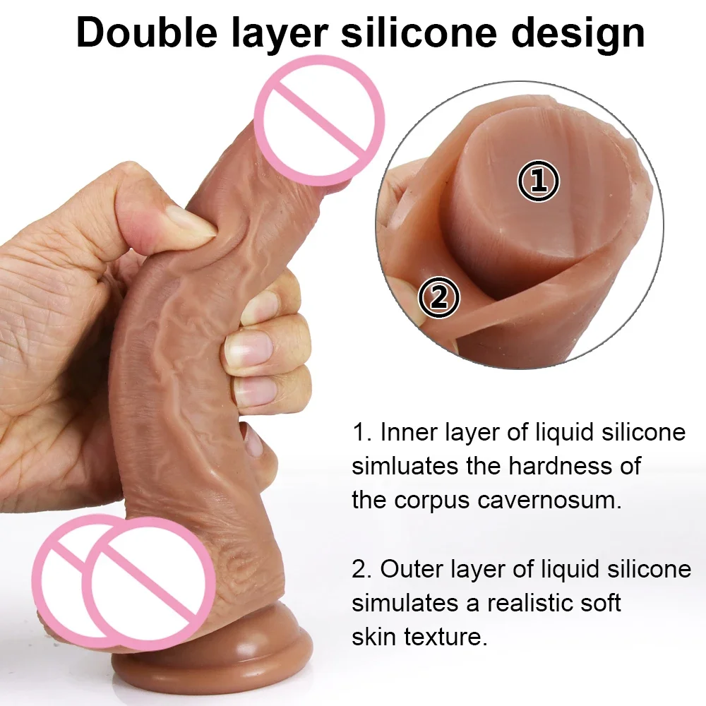 Big Soft Dildo Realistic Penis Double Layer Silicone Fake Long Dick Butt Plug Adult Sexy Toys for Woman Men Vagina Anal Massage